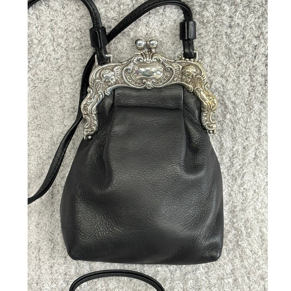 Brighton Black Leather Crossbody Bag with Ornate Silver Frame